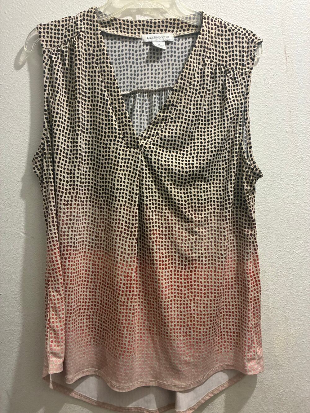 Liz Claiborne Coquette Ombre Dot Sleeveless V-Neck Blouse XL